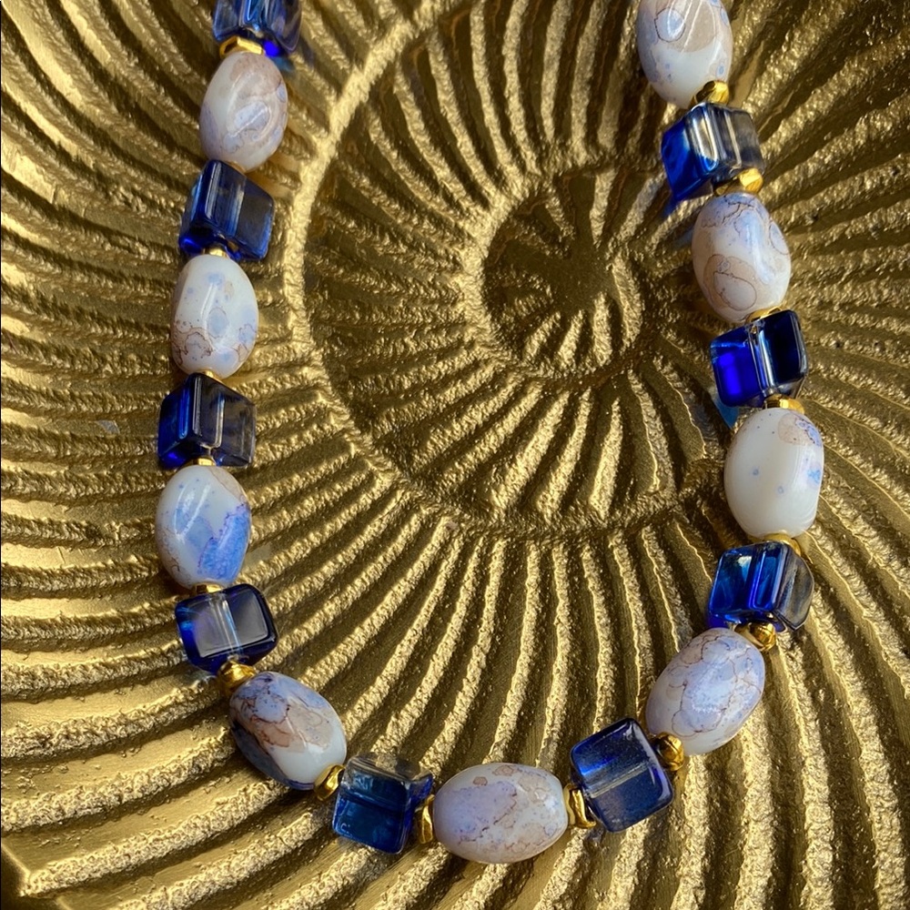 Handmade Blue and White Specialty Glass Necklace